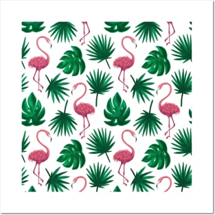 Flamingo Tropical Leaf Seamless Pattern Posters and Art